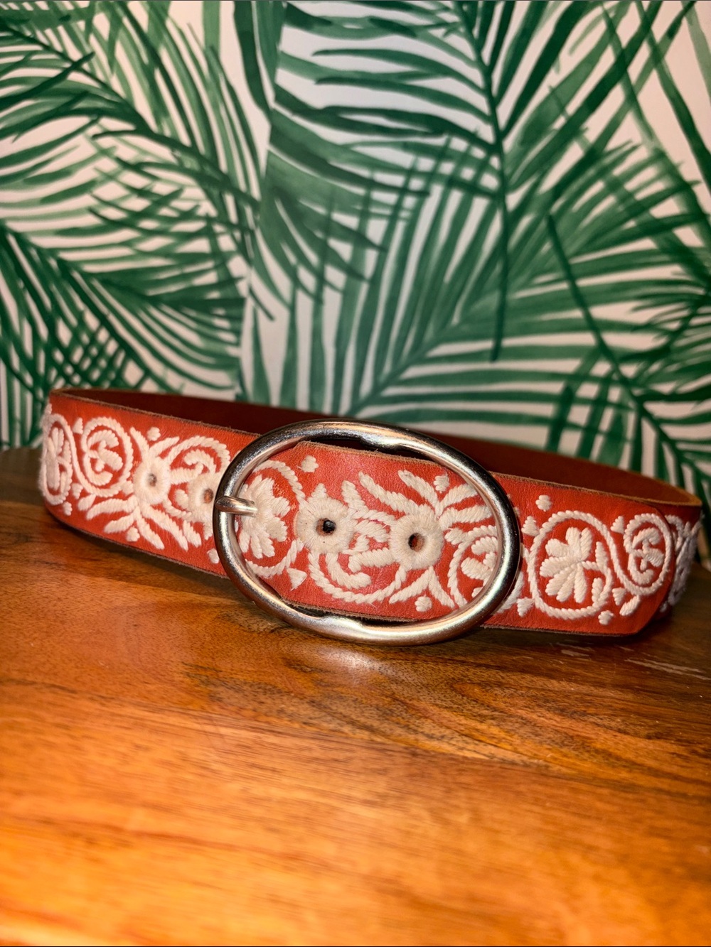 Lucky Brand Embroidered Brown Leather Belt Women’s Small